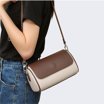 Tajade 2023 Women's Genuine Leather Cylinder Messenger Bucket Bag